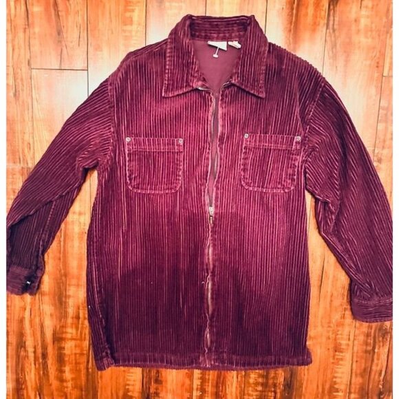 Crossroads Vintage Unisex Corduroy Burgundy Zip-Front Shacket-Jacket w/Pockets S - Picture 1 of 9